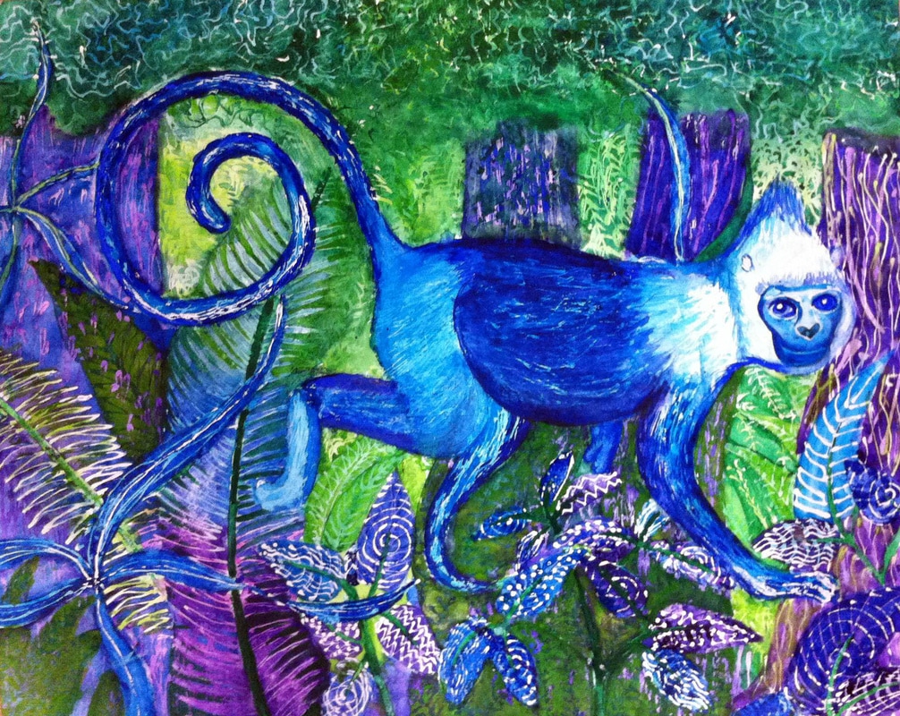 A painting of a blue monkey